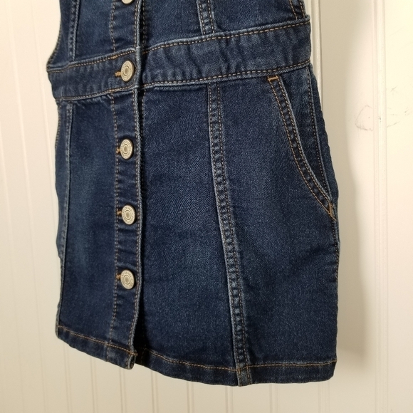 Denim Bib Pinafore Dress Skirtall Gap Kids Small 6/7 Regular Blue Button Front - Picture 2 of 12